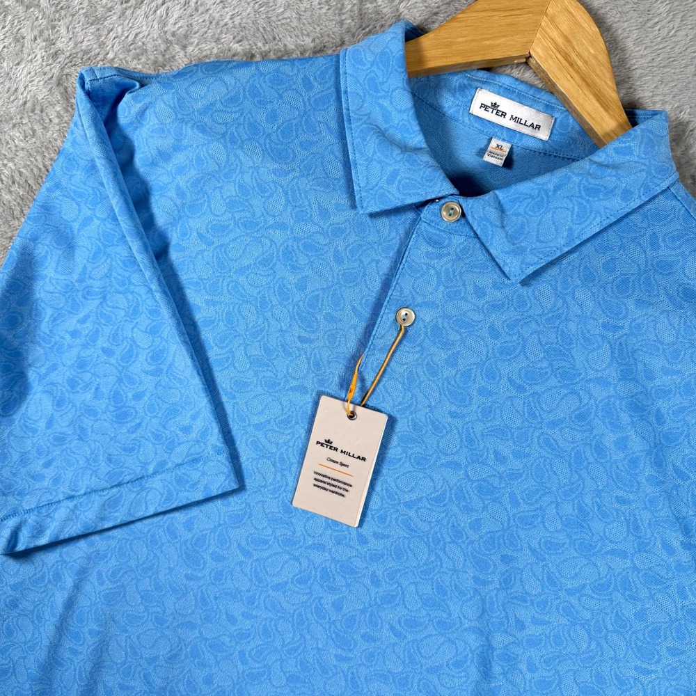 Peter Millar Mens XL Blue Paisley Stretch Short Sleeve Polo MS20EK83S
